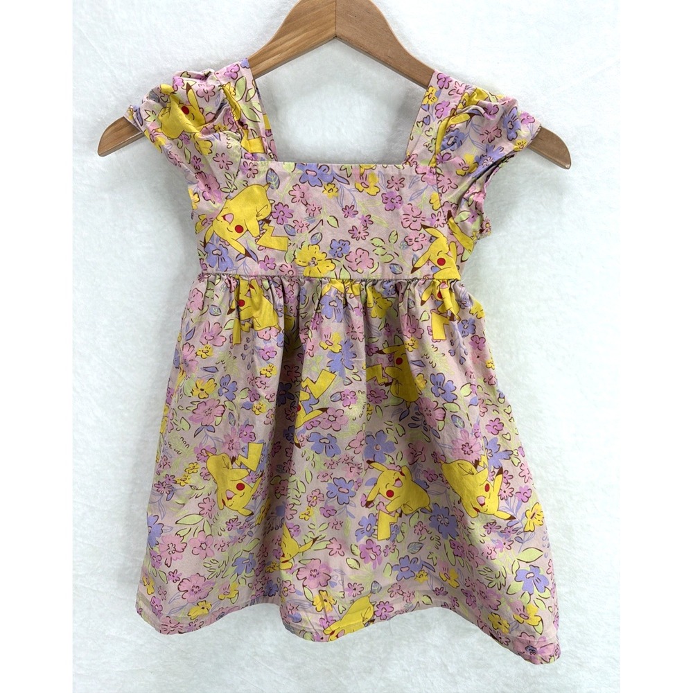 Pokemon Pikachu Girl's Pink Floral Happy Dress Size XS 4/5